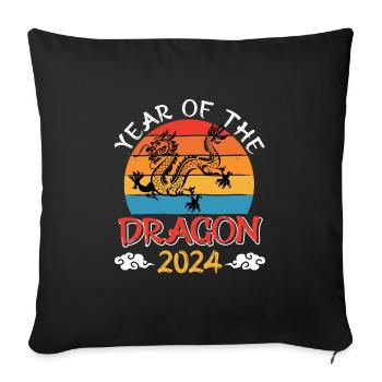 2024 Année du Dragon Nouvel An chinois - Housse de coussin décorative 45 x 45 cm - noir - Devant