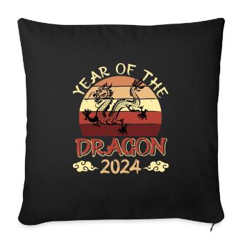 2024 Année du Dragon Nouvel An chinois - Housse de coussin décorative 45 x 45 cm - noir - Devant