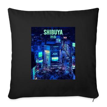 Shibuya, Tokyo - Sofa pillowcase 17,3'' x 17,3'' (45 x 45 cm) - black - Front
