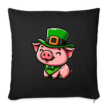 Cute St. Patrick Pig Cartoon - Sofa pillowcase 17,3'' x 17,3'' (45 x 45 cm) - black - Front