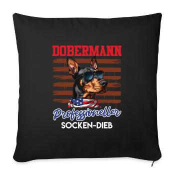 Doberman PROFESSIONELLER SOCKEN-DIEB Lustiges - Sofakissenbezug 45 x 45 cm - Schwarz - Vorne