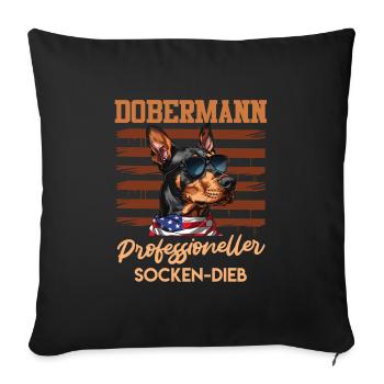 Doberman PROFESSIONELLER SOCKEN-DIEB Lustiges - Sofakissenbezug 45 x 45 cm - Schwarz - Vorne