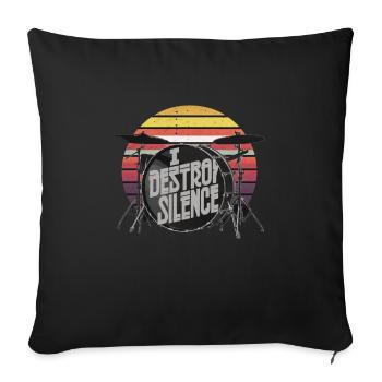 Je détruis le silence humour joueur de batterie - Housse de coussin décorative 45 x 45 cm - noir - Devant