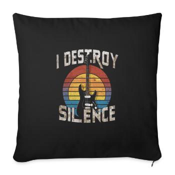 Je détruis le silence humour joueur de guitare - Housse de coussin décorative 45 x 45 cm - noir - Devant