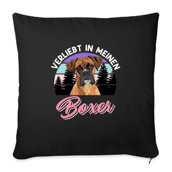 Deutscher Boxer VERLIEBT IN MEINEN BOXER Frauen - Sofakissenbezug 45 x 45 cm - Schwarz - Vorne