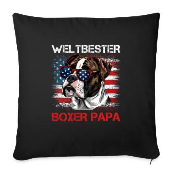 Deutscher Boxer USA WELTBESTER BOXER PAPA - Sofakissenbezug 45 x 45 cm - Schwarz - Vorne