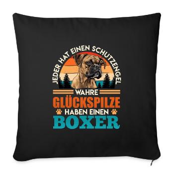 Deutscher Boxer GLÜCKSPILZE HABEN EINEN BOXER - Sofakissenbezug 45 x 45 cm - Schwarz - Vorne