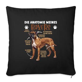 Boxer Besitzer ANATOMIE MEINES BOXERS Lustiges - Sofakissenbezug 45 x 45 cm - Schwarz - Vorne