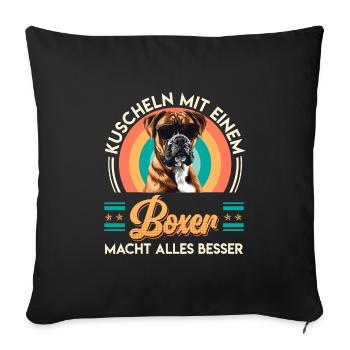 Deutscher Boxer KUSCHELN MIT EINEM BOXER BESSER - Sofakissenbezug 45 x 45 cm - Schwarz - Vorne