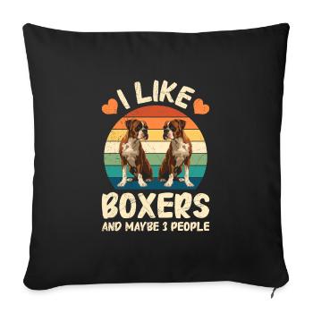 Chien Boxer AIME LES BOXERS ET PEUT-ÊTRE 3 PERSONNES Drôle - Housse de coussin décorative 45 x 45 cm - noir - Devant