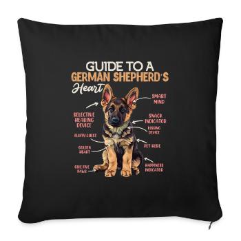 German Shepherd GUIDE TO A GERMAN SHEPHERDS HEART - Sofa pillowcase 17,3'' x 17,3'' (45 x 45 cm) - black - Front