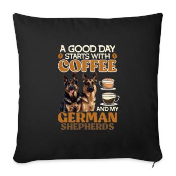 German Shepherd GOOD DAY STARTS WITH COFFEE GERMAN - Sofa pillowcase 17,3'' x 17,3'' (45 x 45 cm) - black - Front