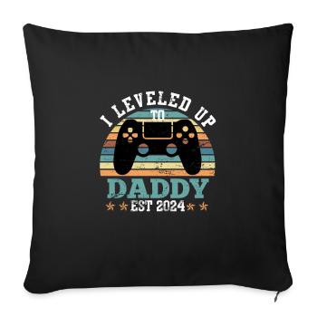 Vintage Dad 2024 Saying Leveled up to Daddy - Sofa pillowcase 17,3'' x 17,3'' (45 x 45 cm) - black - Front