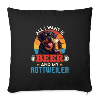 Rottie ALL I WANT IS BEER AND MY ROTTWEILER - Sofa pillowcase 17,3'' x 17,3'' (45 x 45 cm) - black - Front