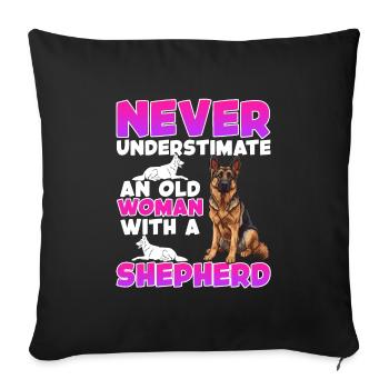 Dogs Granny NEVER UNDERESTIMATE AN OLD WOMAN GERMAN - Sofa pillowcase 17,3'' x 17,3'' (45 x 45 cm) - black - Front