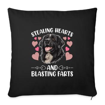 Chien Newfie VOLER DES CŒURS ET FAIRE EXPLOSER DES PETS - Housse de coussin décorative 45 x 45 cm - noir - Devant