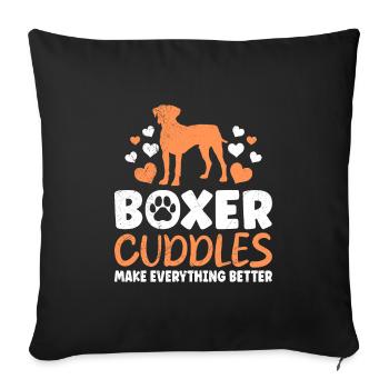 Le propriétaire du chien fait des câlins avec un boxeur Sweet - Housse de coussin décorative 45 x 45 cm - noir - Devant
