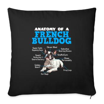 Anatomy of a FRENCH BULLDOG Lustiges Frenchie - Sofa pillowcase 17,3'' x 17,3'' (45 x 45 cm) - black - Front
