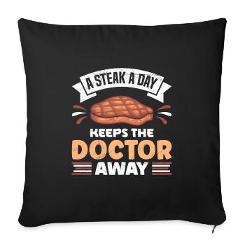Amateur de viande, un steak par jour éloigne le médecin - Housse de coussin décorative 45 x 45 cm - noir - Devant