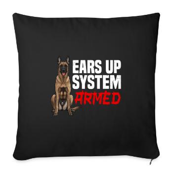 Belgischer Schäferhund EARS UP SYSTEM ARMED - Sofakissenbezug 45 x 45 cm - Schwarz - Vorne