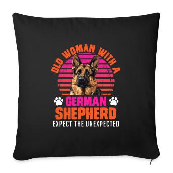 Dog mom OLD WOMAN WITH A GERMAN SHEPHERD - Sofa pillowcase 17,3'' x 17,3'' (45 x 45 cm) - black - Front