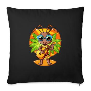 Drôle De Fourmi Dessin Animé Plage D’été Lunettes De Soleil Guitare - Housse de coussin décorative 45 x 45 cm - noir - Devant