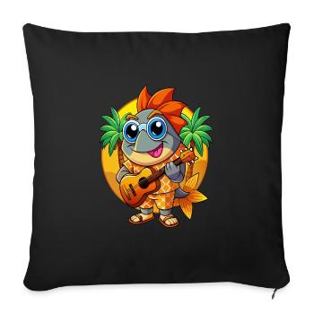Drôle Poisson Dessin Animé Plage D’été Lunettes De Soleil Guitare - Housse de coussin décorative 45 x 45 cm - noir - Devant