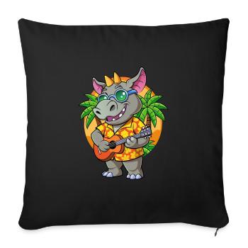 Drôle Rhino Dessin Animé Plage D’été Lunettes De Soleil Guitare - Housse de coussin décorative 45 x 45 cm - noir - Devant