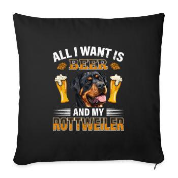 Rottie ALL I WANT IS BEER AND MY ROTTWEILER - Sofa pillowcase 17,3'' x 17,3'' (45 x 45 cm) - black - Front