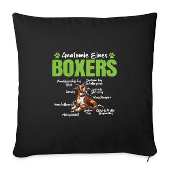 ANATOMIE EINES BOXERS Lustiges Deutscher Boxer - Sofakissenbezug 45 x 45 cm - Schwarz - Vorne