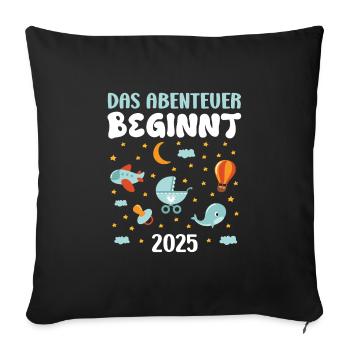 Expectant mom THE ADVENTURE BEGINS IN 2025 IN THE FUTURE - Sofa pillowcase 17,3'' x 17,3'' (45 x 45 cm) - black - Front
