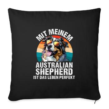 Aussie WITH AUSTRALIAN SHEPHERD IS LIFE - Sofa pillowcase 17,3'' x 17,3'' (45 x 45 cm) - black - Front