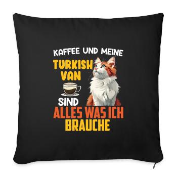 Katzenpapa KAFFEE UND MEINE TURKISH VAN SIND ALLES - Sofakissenbezug 45 x 45 cm - Schwarz - Vorne