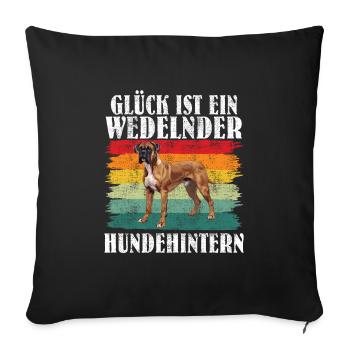 Boxer HAPPINESS IS A WAGGING DOG'S BUTT - Sofa pillowcase 17,3'' x 17,3'' (45 x 45 cm) - black - Front