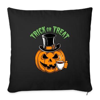 Drôle Halloween citrouille Trick or Treat avec tasse - Housse de coussin décorative 45 x 45 cm - noir - Devant