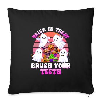 Fête d’Halloween TRICK OR TREAT BROSSEZ-VOUS LES DENTS - Housse de coussin décorative 45 x 45 cm - noir - Devant