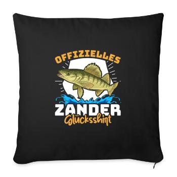 Zander Angeln OFFIZIELLES ZANDER GLÜCKSSHIRT - Sofakissenbezug 45 x 45 cm - Schwarz - Vorne