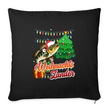 WEIHNACHTS ZANDER Lustiges Angler Outfit - Sofakissenbezug 45 x 45 cm - Schwarz - Vorne