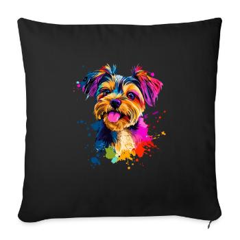 Coloré artistique Yorkshire terrier chien Yorkie - Housse de coussin décorative 45 x 45 cm - noir - Devant