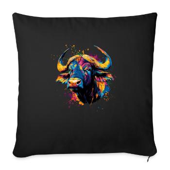 Bunt Künstlerisch Büffel Big Five Wildtiere Safari - Sofakissenbezug 45 x 45 cm - Schwarz - Vorne