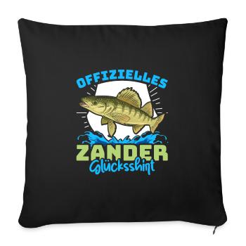 Zander Angeln OFFIZIELLES ZANDER GLÜCKSSHIRT - Sofakissenbezug 45 x 45 cm - Schwarz - Vorne
