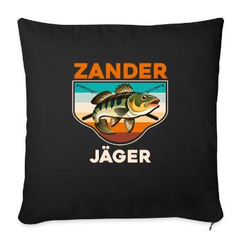 ZANDER JÄGER Lustiges Angler Outfit Angeln - Sofakissenbezug 45 x 45 cm - Schwarz - Vorne