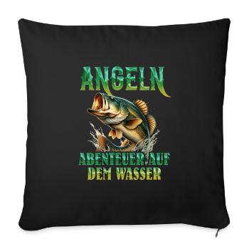 ANGELN ABENTEUER AUF DEM WASSER Lustiges - Sofakissenbezug 45 x 45 cm - Schwarz - Vorne