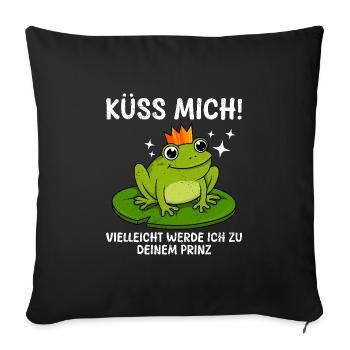 Froschkostüm KÜSS MICH VIELLEICHT WERD ICH ZUM - Sofakissenbezug 45 x 45 cm - Schwarz - Vorne