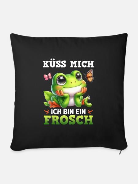 Karneval Frosch KÜSS MICH BIN EIN FROSCH Lustiges - Sofakissenbezug 45 x 45 cm - Schwarz