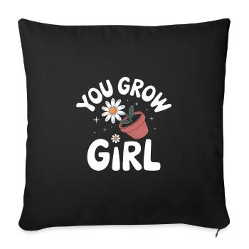 Vous grandissez fille fleur amoureux design - Housse de coussin décorative 45 x 45 cm - noir - Devant