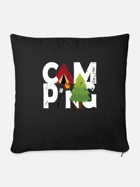 Campingplatz Lagerfeuer - Sofakissenbezug 45 x 45 cm - Schwarz