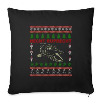 Hecht Ruprecht - Angler Geschenk, Ugly Christmas - Sofakissenbezug 45 x 45 cm - Schwarz - Vorne