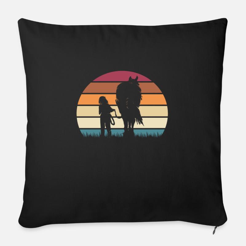 Pferd und Mädchen süßes Pferdeshirt - Sofakissenbezug 45 x 45 cm - Schwarz