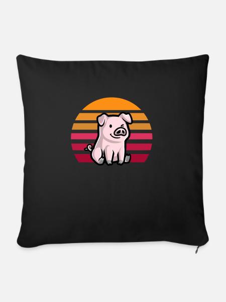 Schwein im Sonnenuntergang Retro - Sofakissenbezug 45 x 45 cm - Schwarz